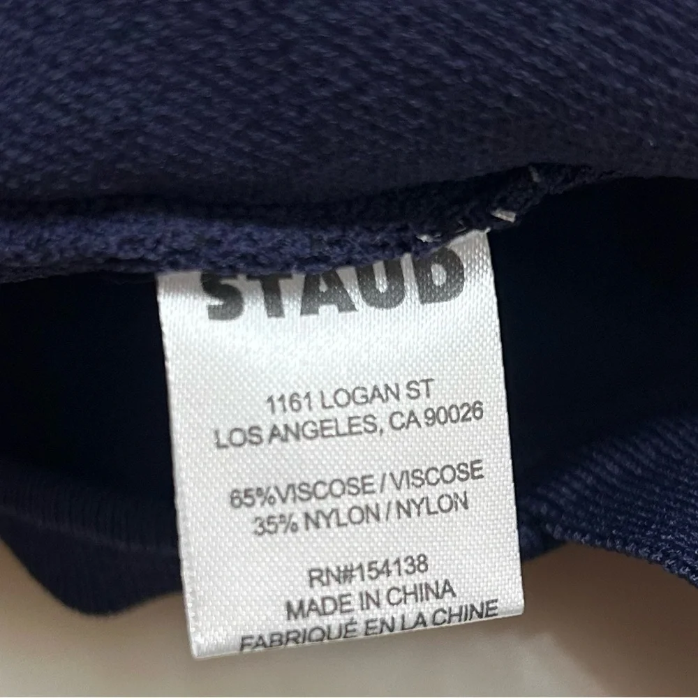 NWT Staud Zola Knit Crop Top Navy Blue & White Embroidered Logo Size Large